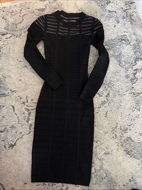 Reiss Black Long-Sleeve Bandage Midi Dress